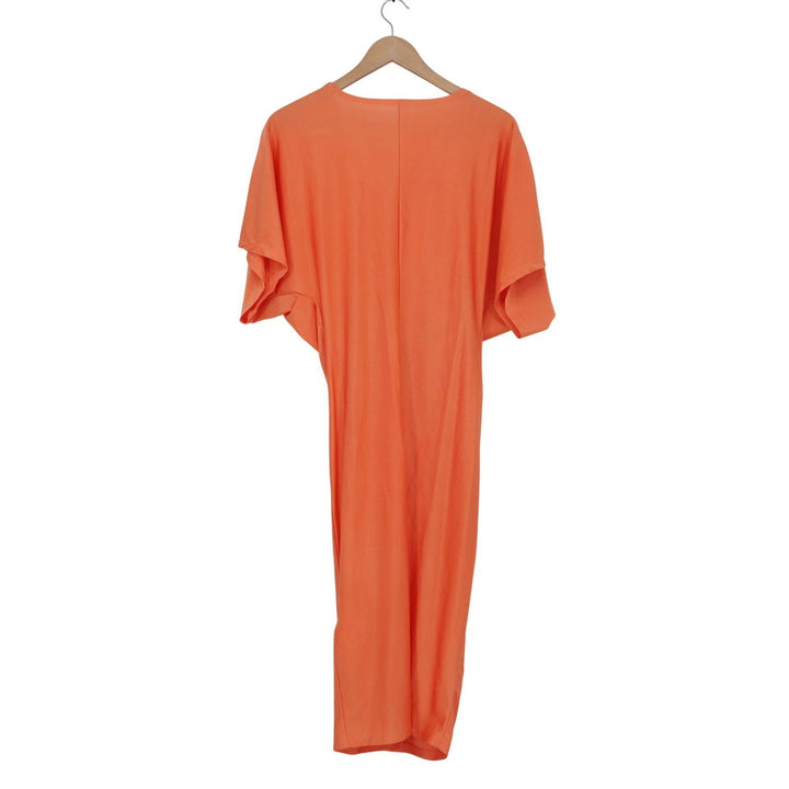 Floerns Orange Twist Front V-Neck Midi Dress Short Sleeve Large
