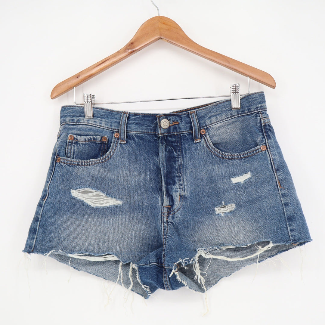 Aeropostale Boyfriend Shorts Blue Distressed Denim Raw Hem Size 6