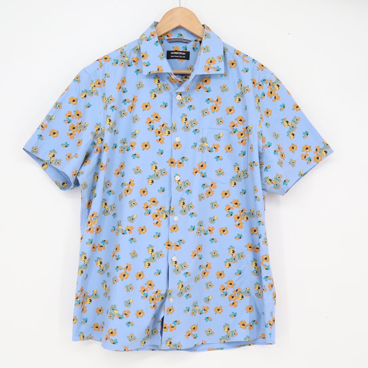 Nordstrom Button-Down Mens XL Tech-Smart Trim Fit Blue Floral Stretch Excellent