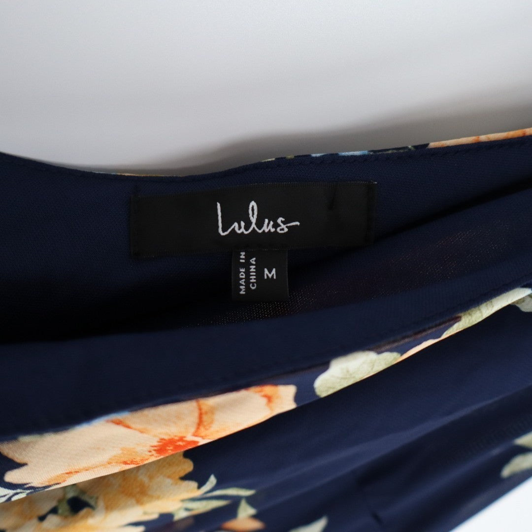 Lulus Elegant Admiration One Shoulder Maxi Dress Womens Medium Navy Blue Floral