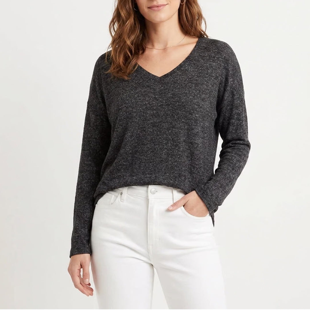 A New Day Womens Charcoal Gray Marled V-Neck Long Sleeve Top Size M