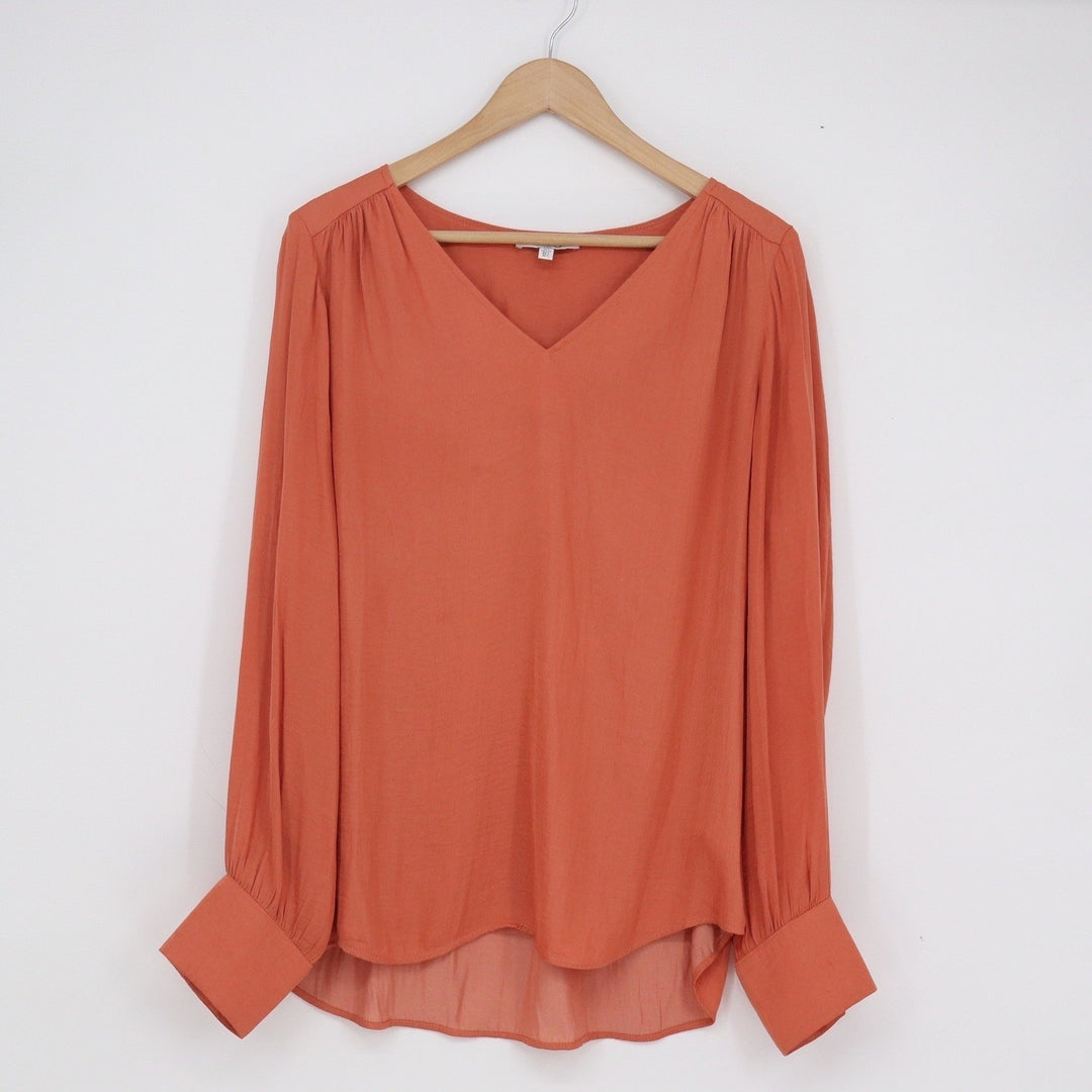 Maison d'Amelie Paris Womens Large Terracotta Orange V-Neck Bishop Sleeve Blouse