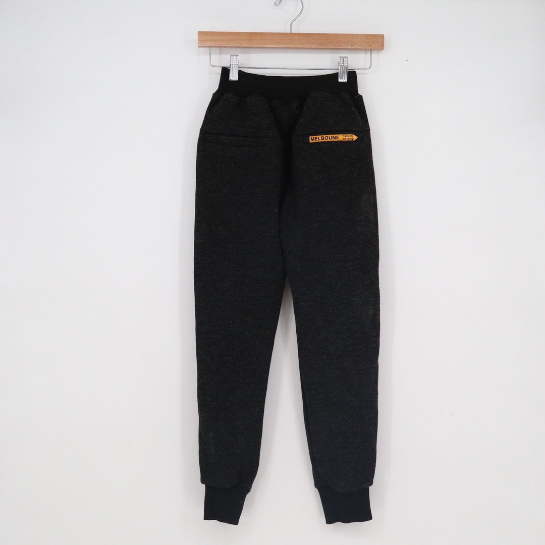Melbourne Travel Patch Black Textured Jogger Pants Elastic Waist Size M