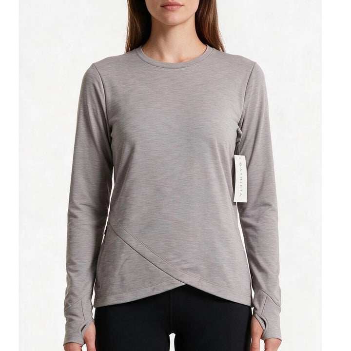 Athleta Top Women's M Bootcamp Crew Gray Plush Tech Mitten Cuffs NEW