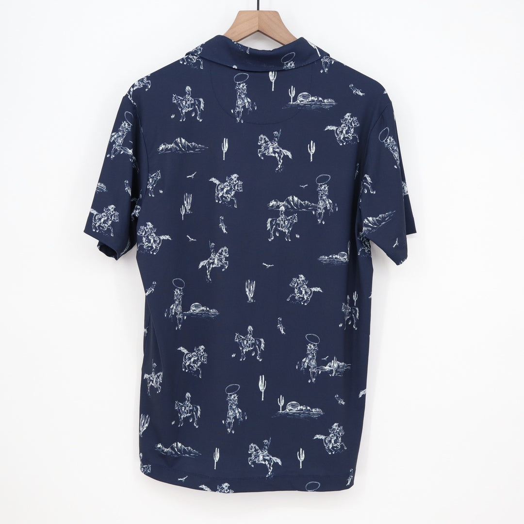 Bad Birdie Mens Yeehaw Dark Navy Cowboy Print Golf Polo Shirt S