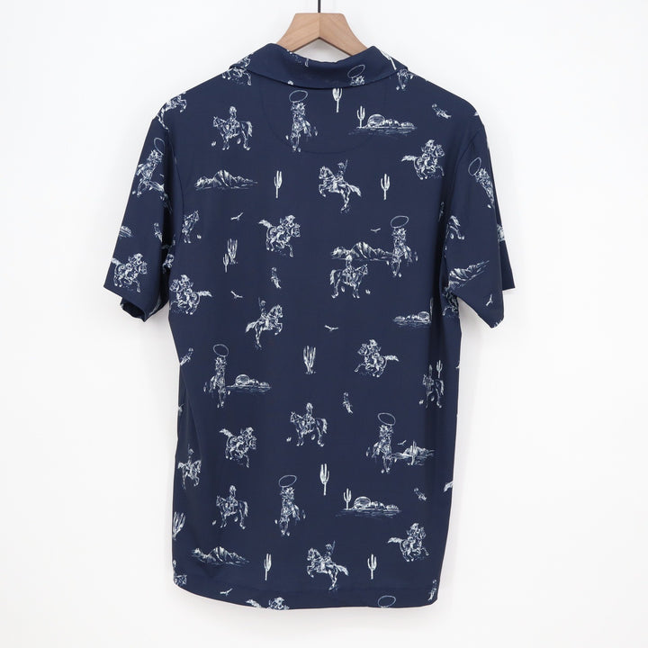Bad Birdie Mens Yeehaw Dark Navy Cowboy Print Golf Polo Shirt S