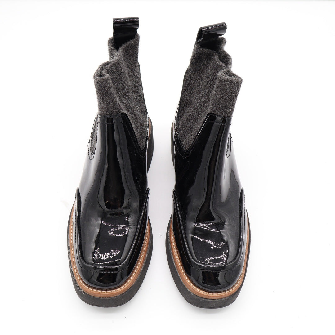 Dolce Vita Black Patent Leather Sock Chelsea Platform Boots Grey Knit Size 6