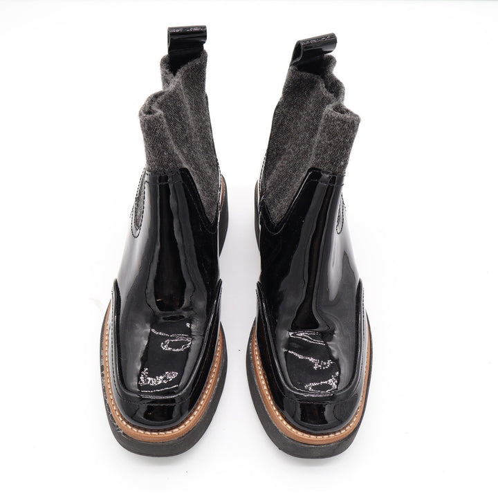 Dolce Vita Black Patent Leather Sock Chelsea Platform Boots Grey Knit Size 6