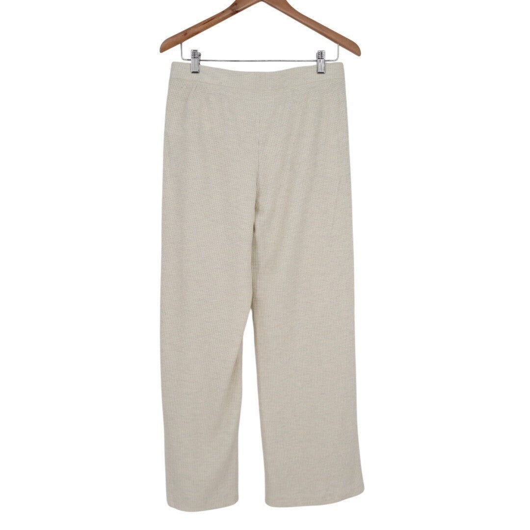 Gap Slouchy Wide Leg Lounge Pants Womens Medium Beige High Waisted Waffle Knit