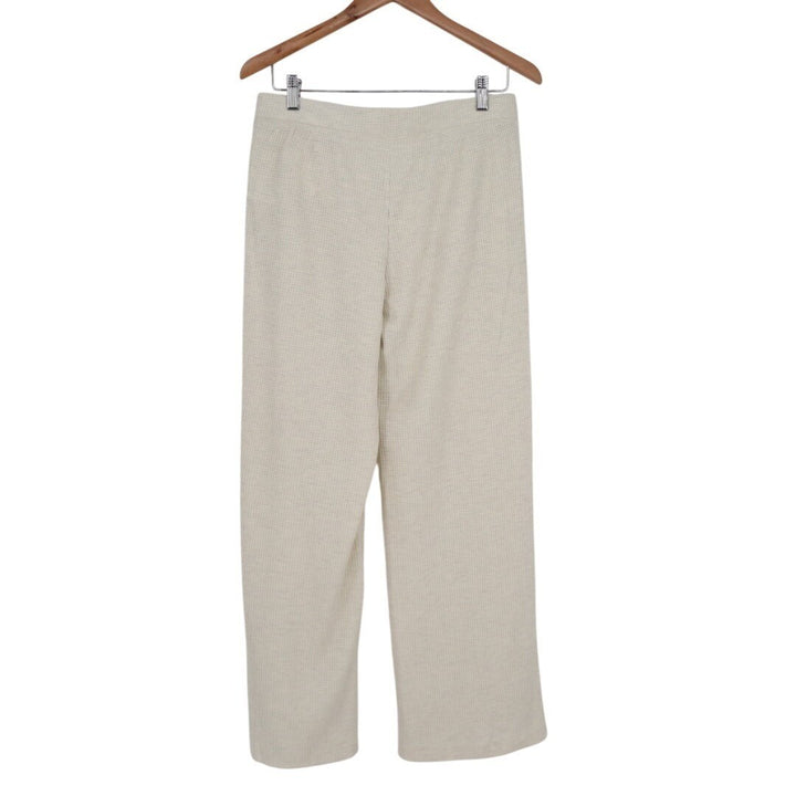 Gap Slouchy Wide Leg Lounge Pants Womens Medium Beige High Waisted Waffle Knit