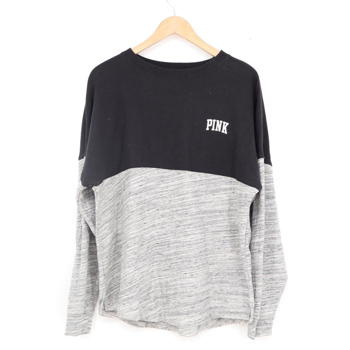 Victoria's Secret PINK Colorblock Sweatshirt Black Grey Love Pink Graphic Small