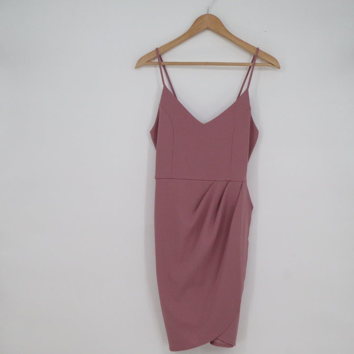 Lulus Dusty Rose Wrap Tulip Skirt Midi Cocktail Dress Medium NWT