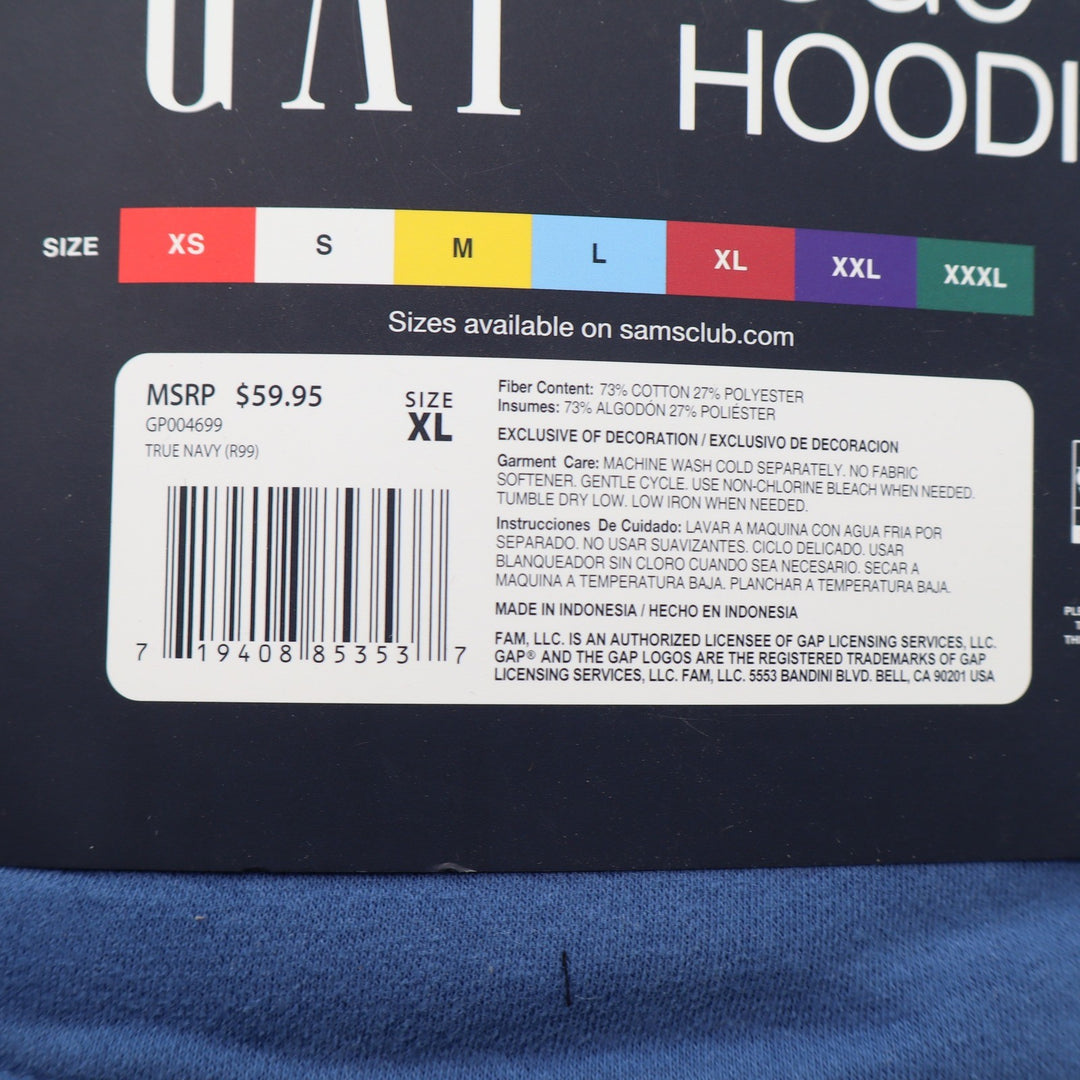 GAP Hoodie Unisex XL Logo Hoodie Blue Embroidered 1969 Fleece Pullover NEW