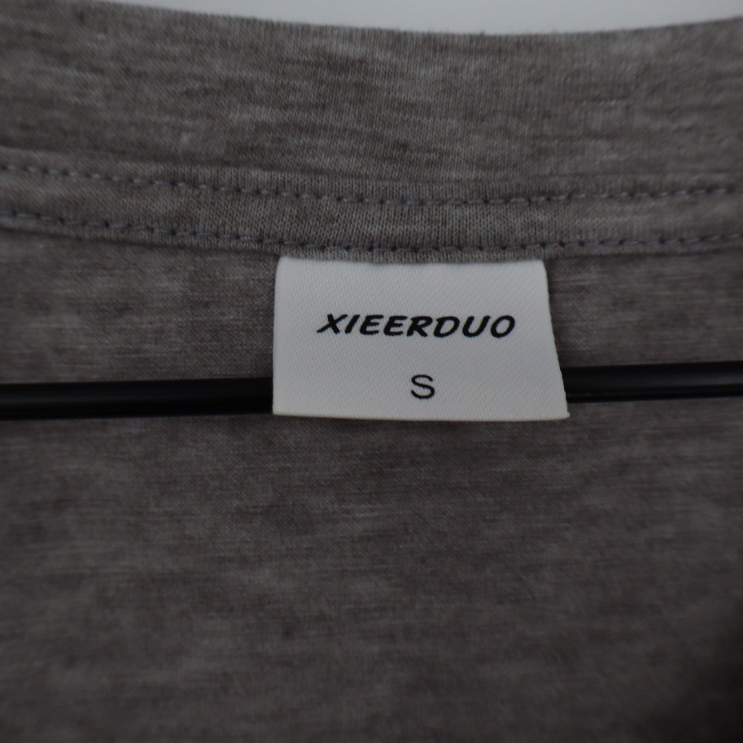 XIEERDUO Gray V Neck T Shirt Size S Rolled Sleeve Casual Everyday Top