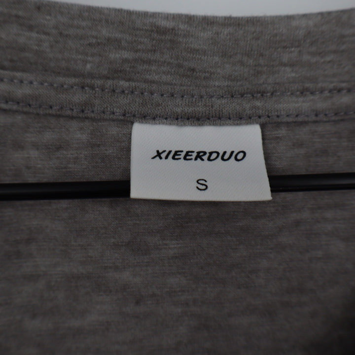 XIEERDUO Gray V Neck T Shirt Size S Rolled Sleeve Casual Everyday Top
