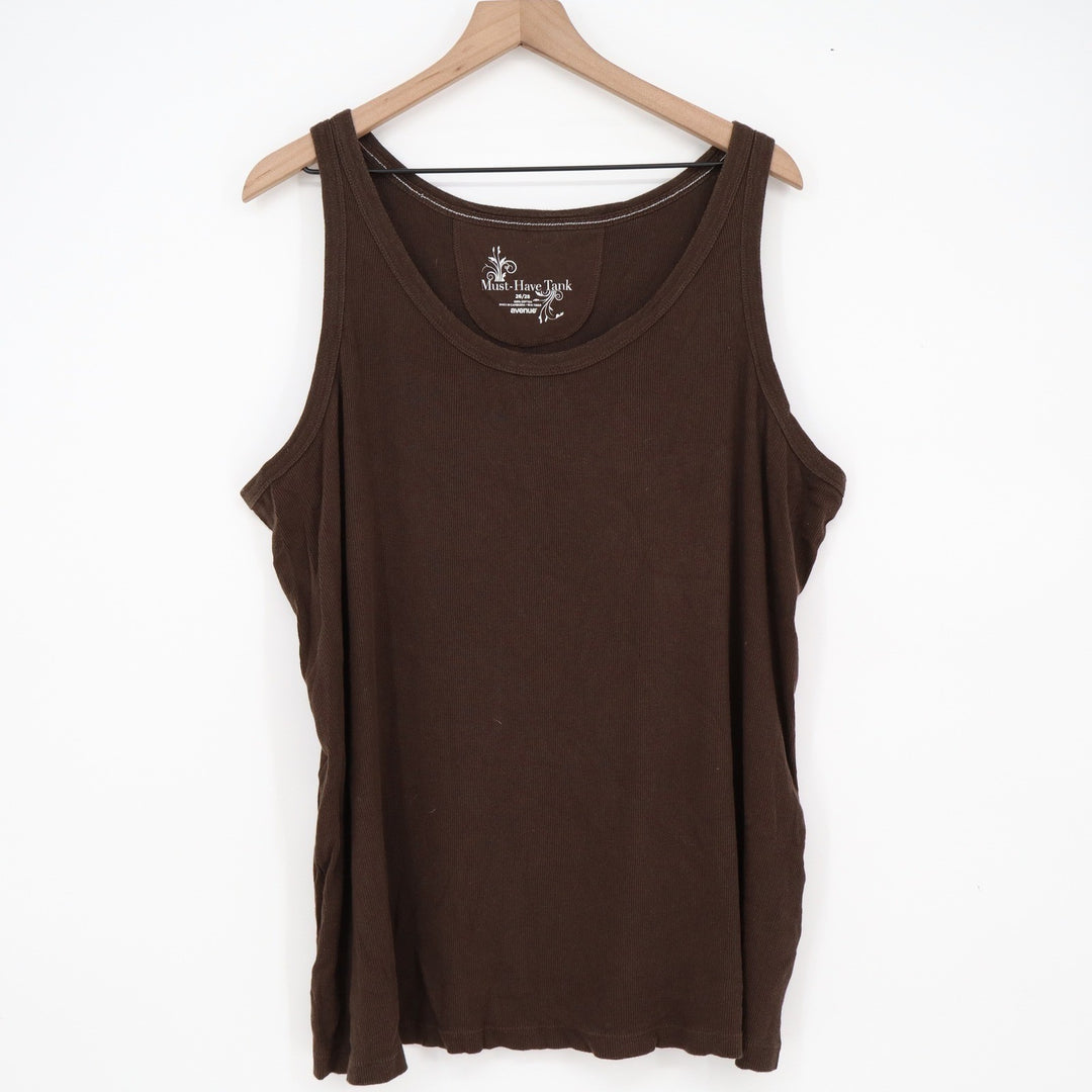Avenue Must-Have Tank Brown Ribbed Cotton Plus Size 26/28 Sleeveless Scoop Neck