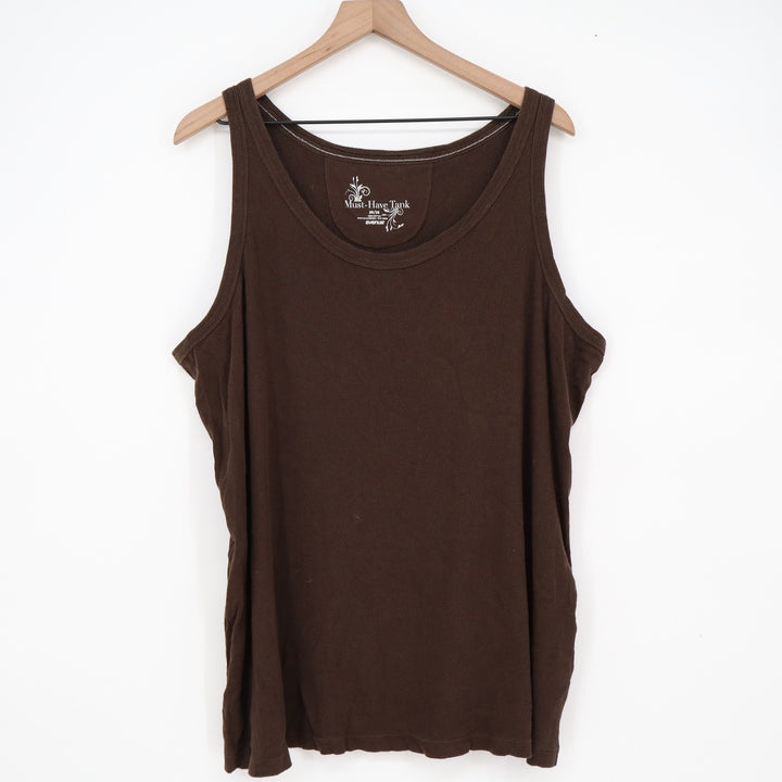 Avenue Must-Have Tank Brown Ribbed Cotton Plus Size 26/28 Sleeveless Scoop Neck