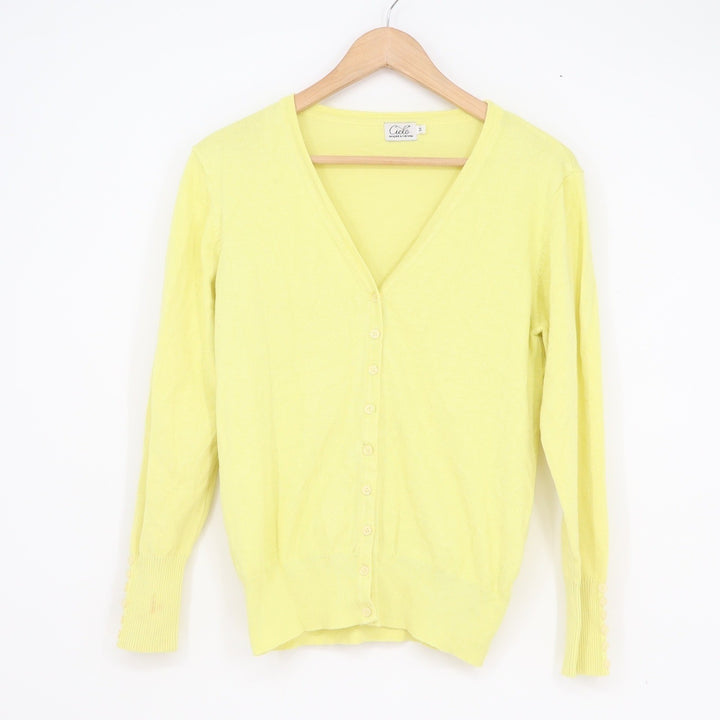 Cielo Womens Lemon Yellow V-Neck Button Front Cardigan Sweater Size M