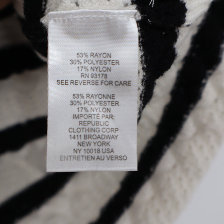 Chelsea & Theodore Womens Striped Pointelle Short Sleeve Sweater Black White L