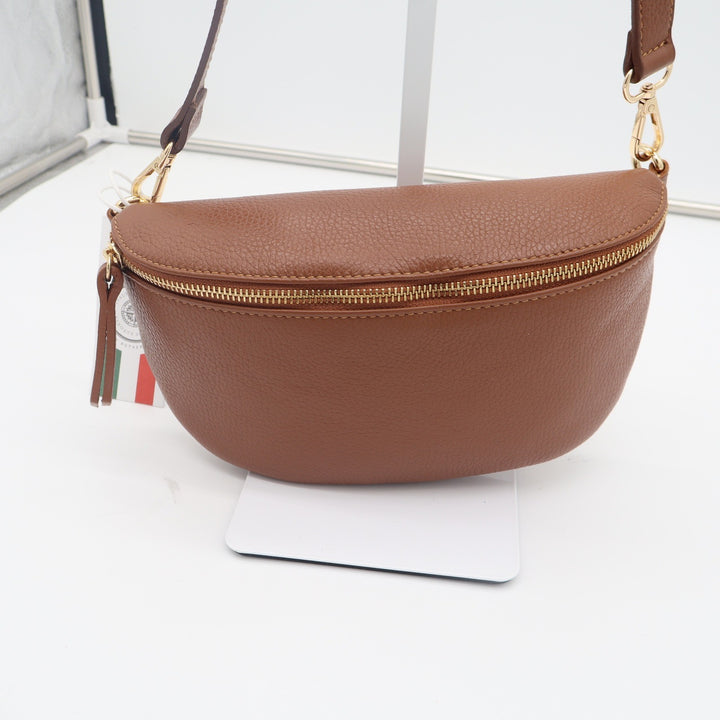 Viola Castellani Crossbody Bag Womens OS Italian Leather Cognac Belt Bag NEW