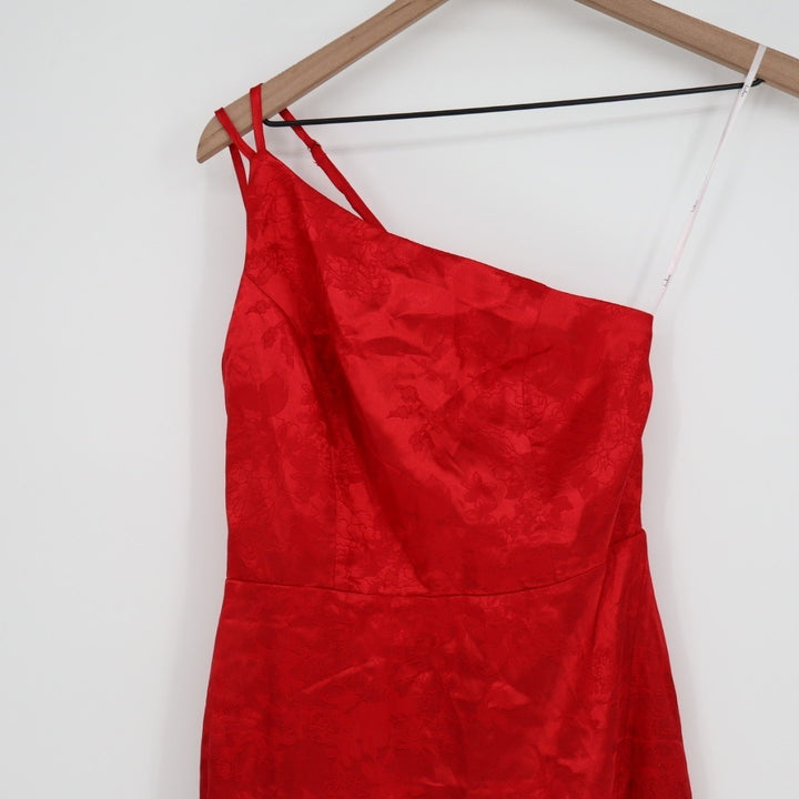 Lulus Desirable Dream Midi Dress Womens XS Red Jacquard Front Slit Back Zip