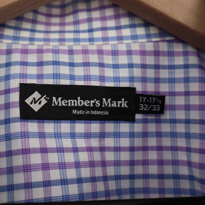 Members Mark Mens XL Purple Blue Plaid Long Sleeve Button Down Shirt