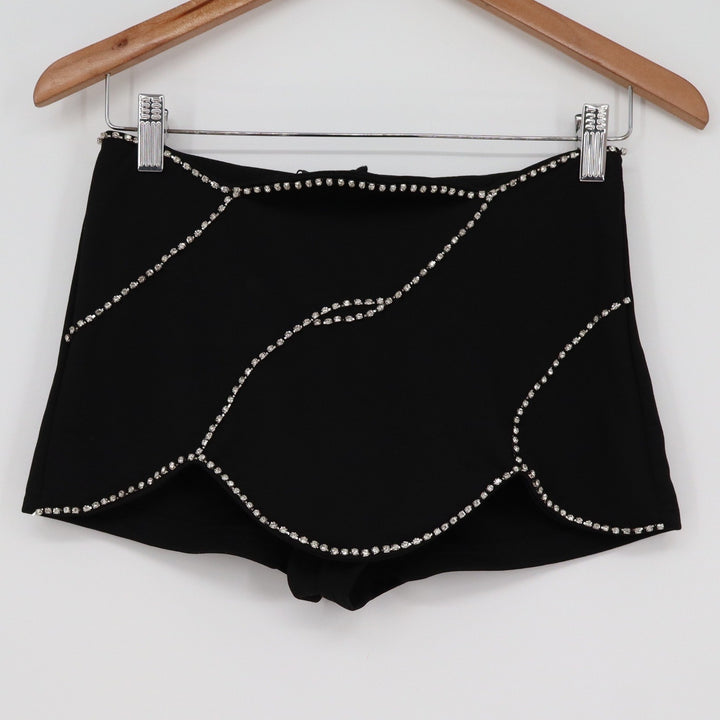 Shein Bae Black Rhinestone Scalloped High Waisted Hot Pants Shorts XS