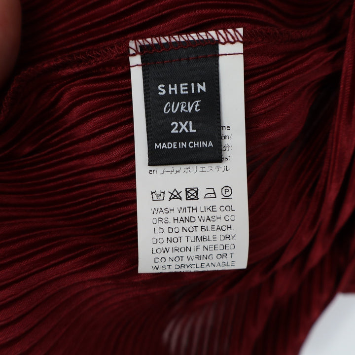 Shein Curve Shirt Womens 2XL Red Pleated Drop Shoulder Spread Collar Button Up