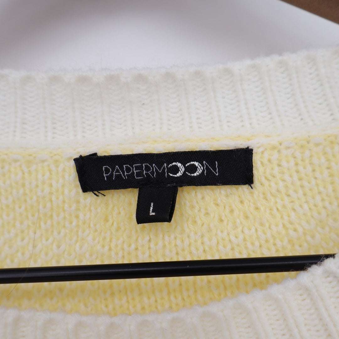 Paper Moon Yellow Gingham Cropped Sweater Womens Large Checkered Knit