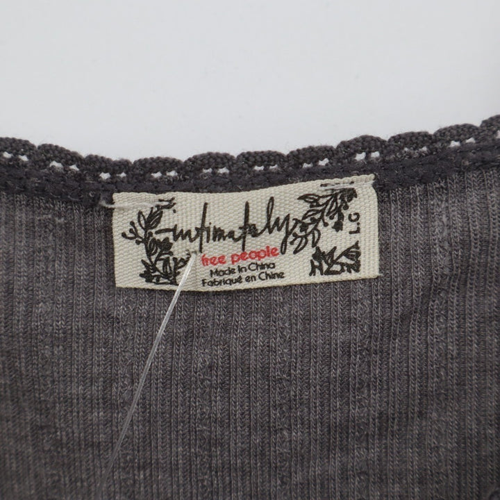 Free People Only You Ribbed Tank Top Womens Large Gray Wide Strap Round Neck