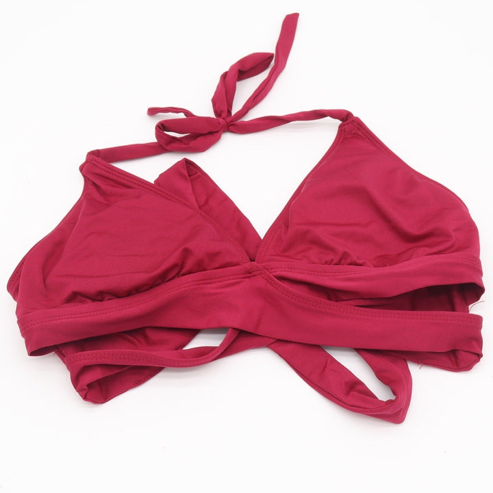 Mossimo Womens Burgundy Wrap Halter Bikini Top Size M Solid Crisscross Swimwear
