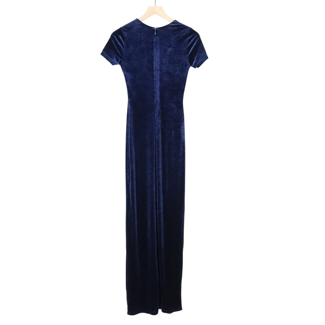 Lulus Eternal Elegance Navy Blue Velvet Short Sleeve Maxi Dress Size XS