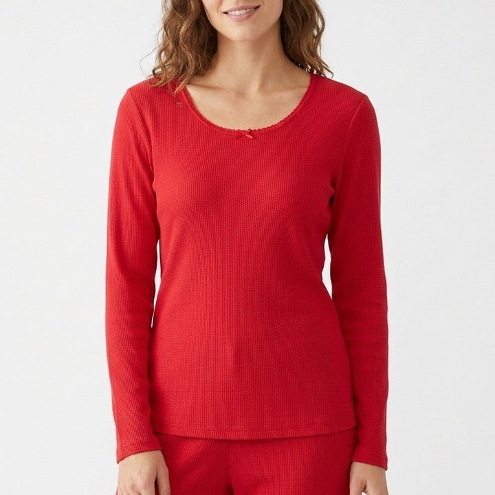 Charter Club Intimates Pajama Shirt Womens XS Red Cotton Scoop Neck Long Sleeve
