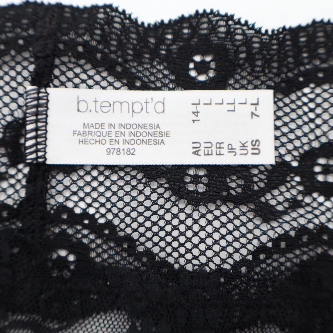 B.tempt'd Lace Kiss Bikini Womens Large Black Stretch Floral Mesh Scalloped Edge