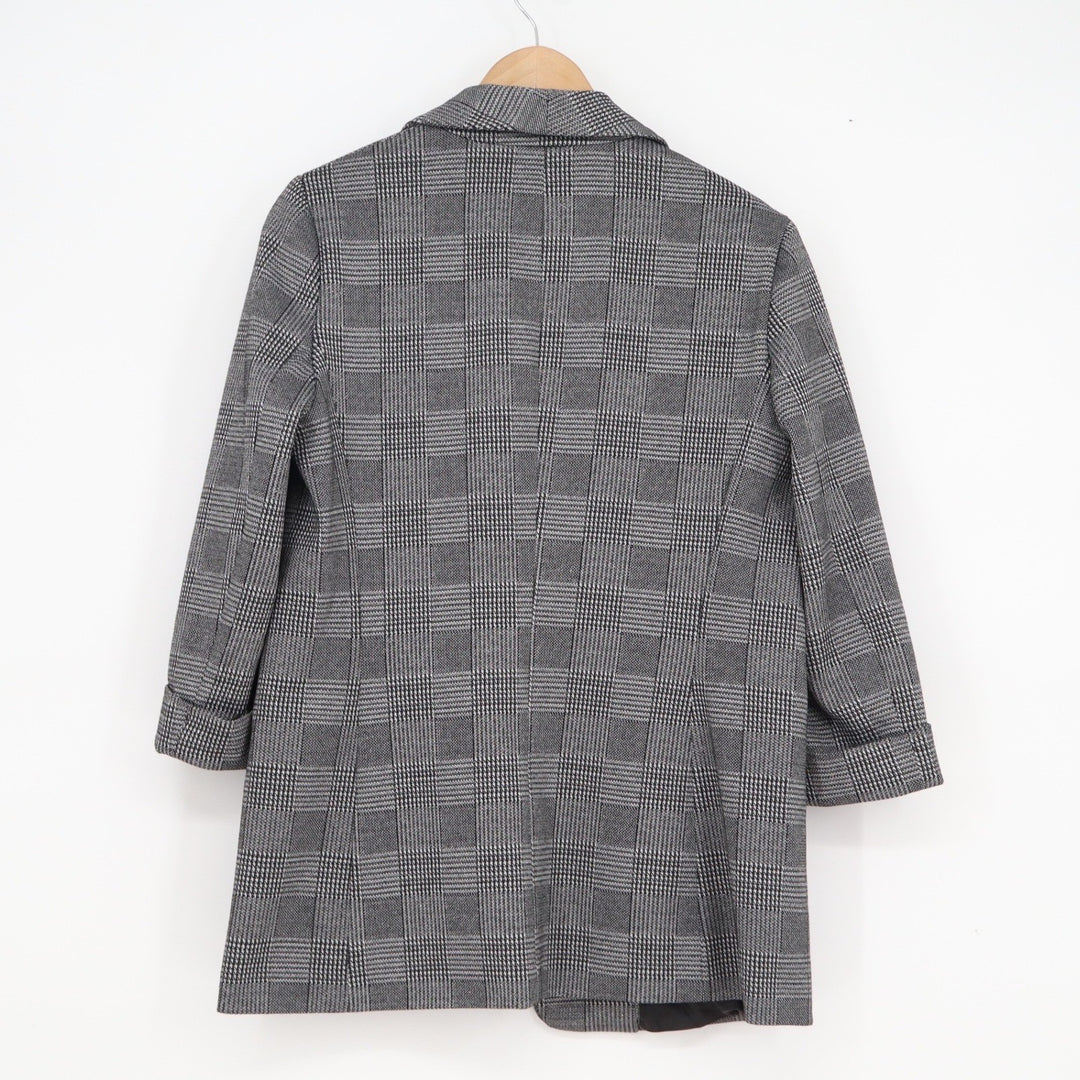 Anne Klein Womens Grey Metallic Glen Plaid Shawl Collar Open Front Blazer Size M