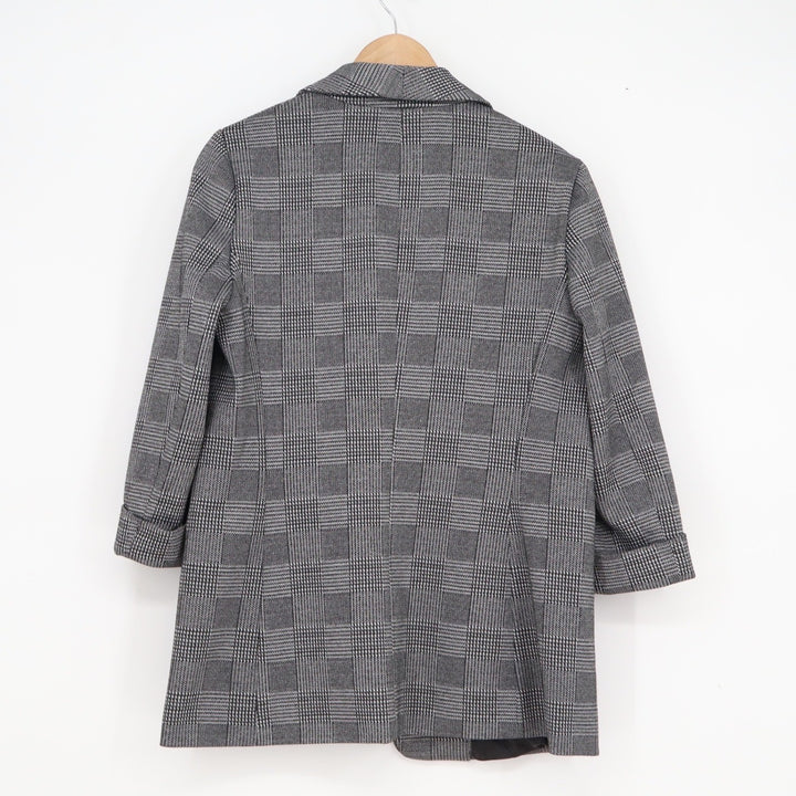 Anne Klein Womens Grey Metallic Glen Plaid Shawl Collar Open Front Blazer Size M