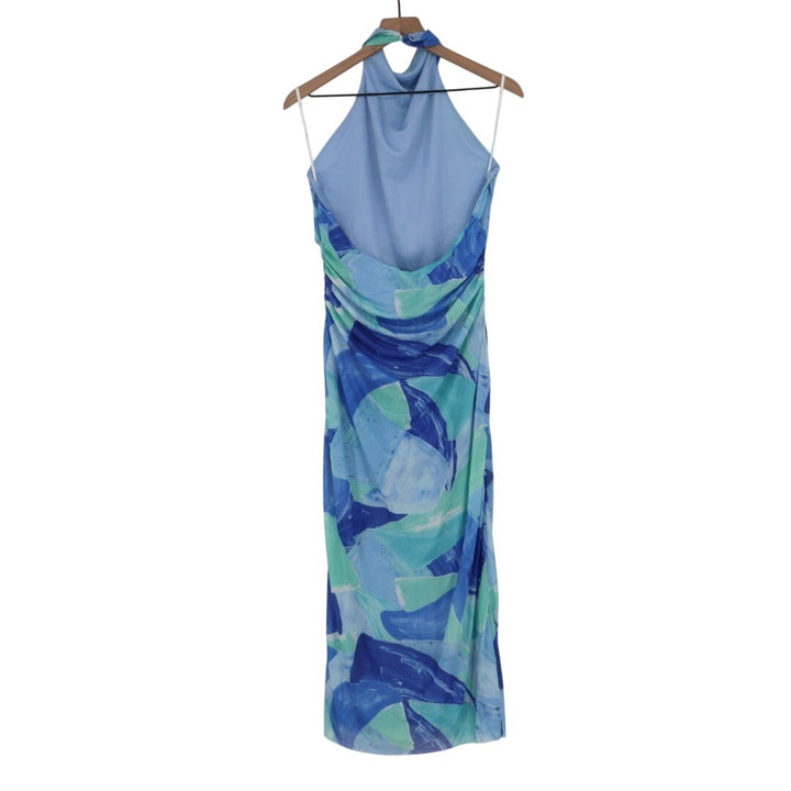 Lulus Idyllic In Ibiza Midi Dress Womens XL Blue Abstract Print Halter Neck