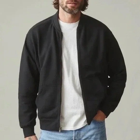 American Giant Fleece Bomber Jacket Mens Large Black Cotton Full Zip Relaxed Fit
