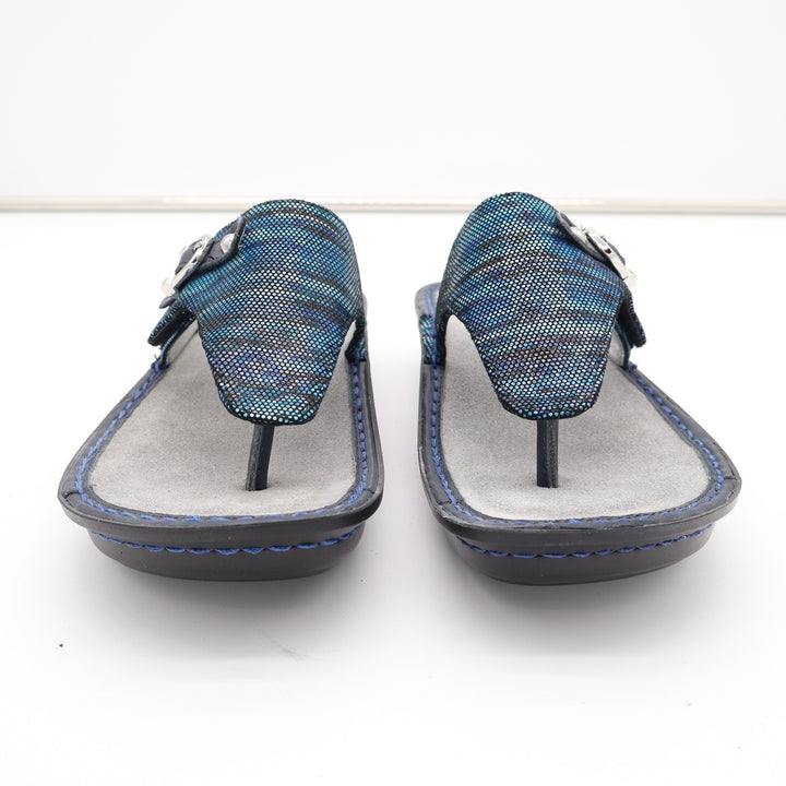 Alegria by PG Lite Blue Textured Thong Sandals Comfort Slides Size 38