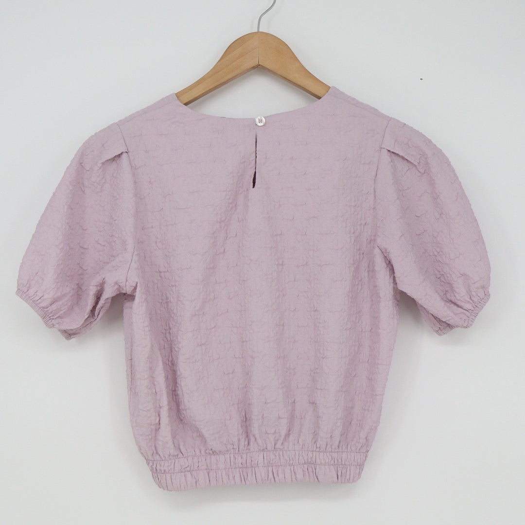 Dazy Lavender Purple Textured Puff Sleeve Cropped Blouse Round Neck Small