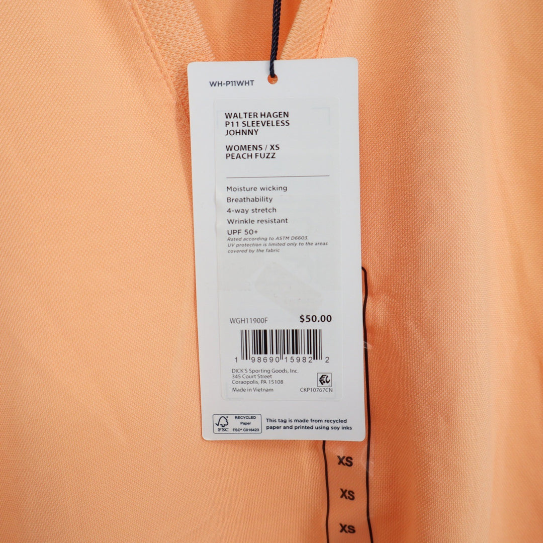 Walter Hagen Womens P11 Sleeveless Johnny Golf Polo Peach Fuzz Orange XS NEW