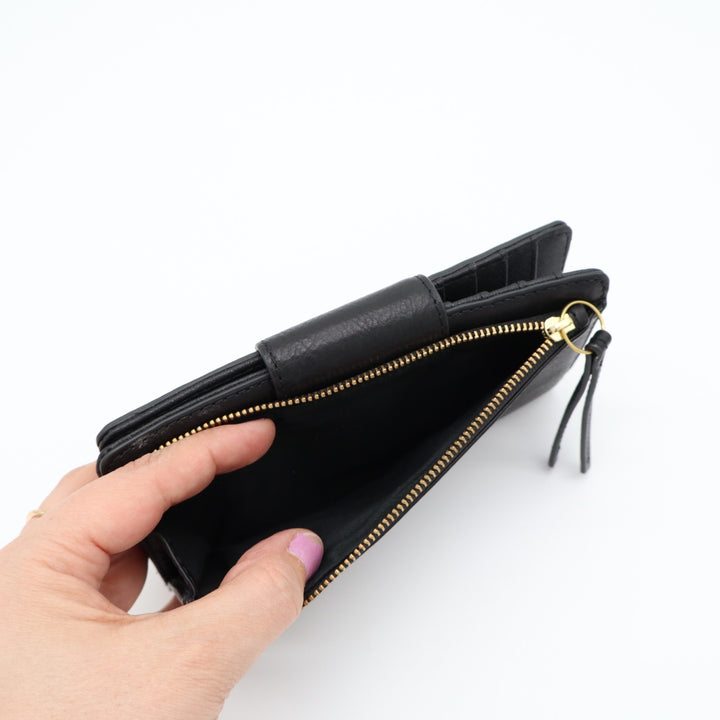 Fossil Logan Rfid Tab Clutch Womens Black Leather Zip Coin Pocket Bifold Wallet