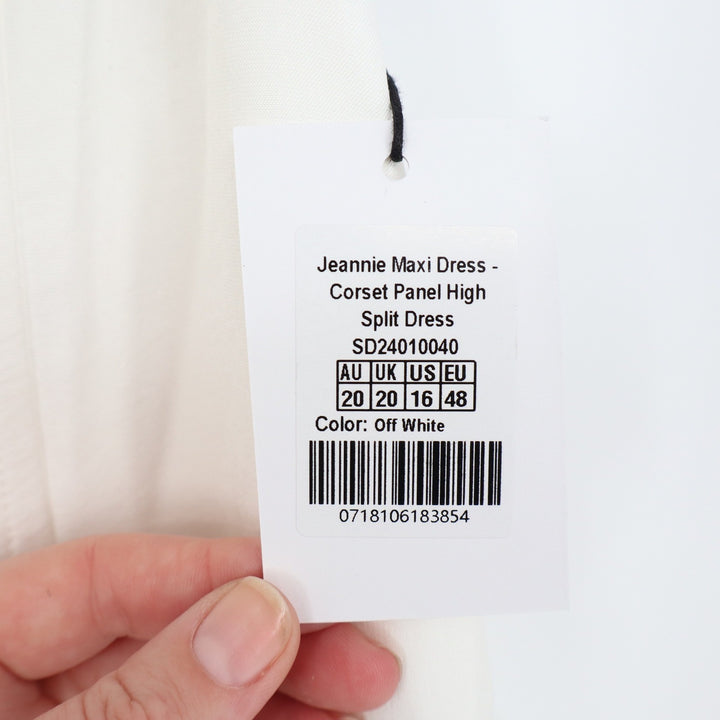 Showpo Jeannie Maxi Dress Off White Corset Panel High Split Strapless Size 16