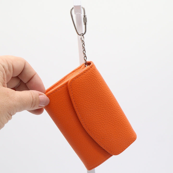 Tula Orange Pebbled Leather Trifold Wallet Paisley Interior Keychain Clip