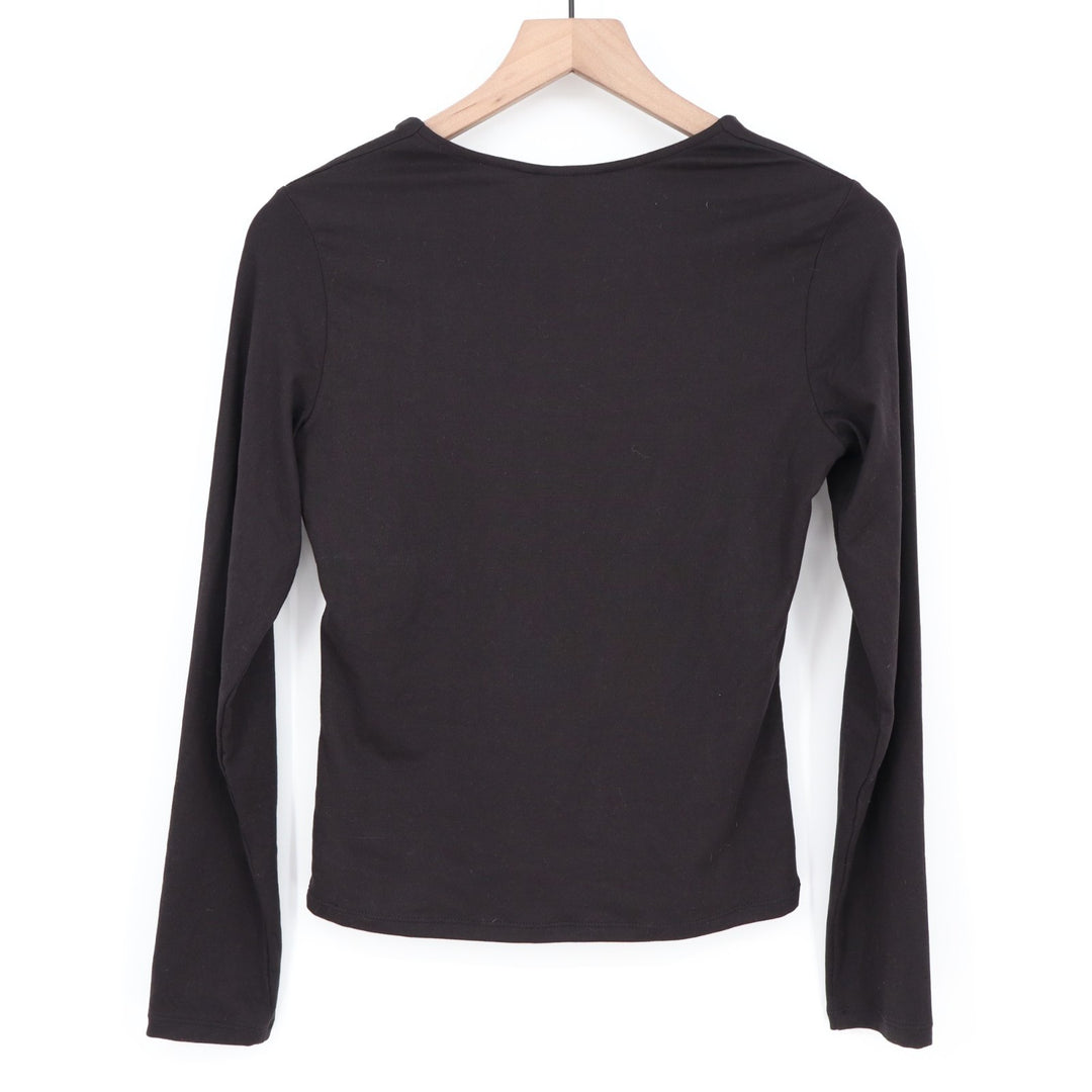 H&M Crop T-Shirt Womens Small Black Stretch Square Neck Long Sleeve Pullover
