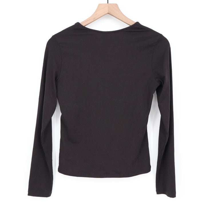 H&M Crop T-Shirt Womens Small Black Stretch Square Neck Long Sleeve Pullover