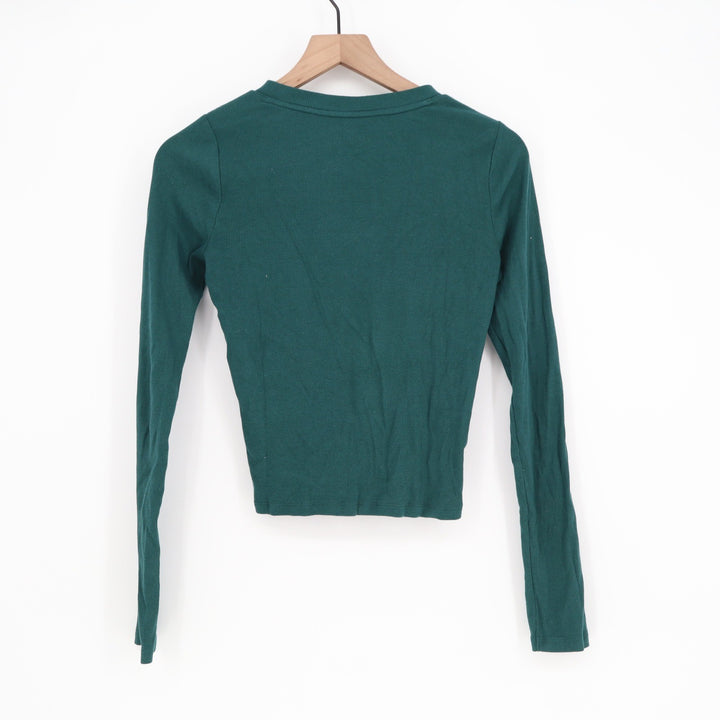 Hollister Must-Have Collection Dark Green Ribbed Long Sleeve Crew Neck Top