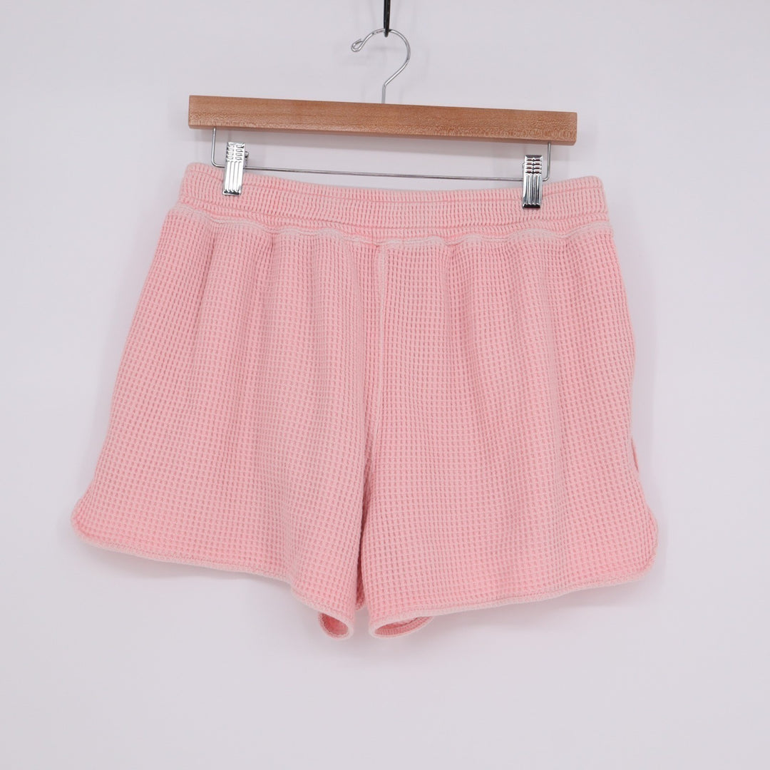 Aerie Lounge Shorts Womens Medium Pink Waffle Knit Cotton Mid Rise Slash Pockets