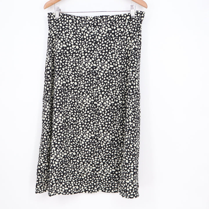 SHEIN Black White Abstract Dalmatian Print Midi A-Line Skirt XL US 12