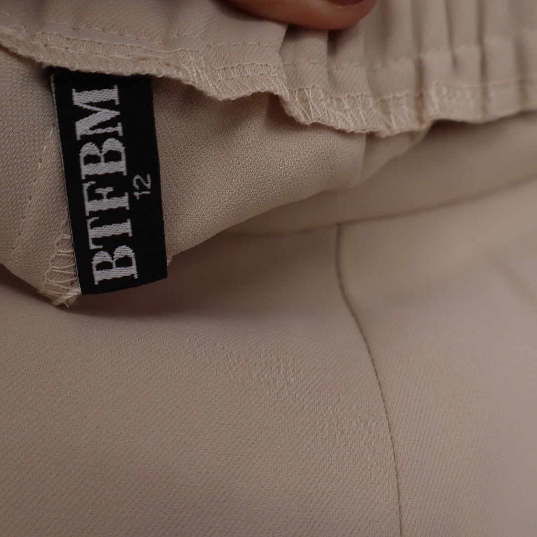BTFBM Womens Beige Wide Leg High Waisted Elastic Back Dress Pants Size 12 NEW